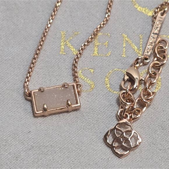 Kendra Scott Iridescent White Drusy and Rose Gold Bar Necklace - Picture 1 of 5